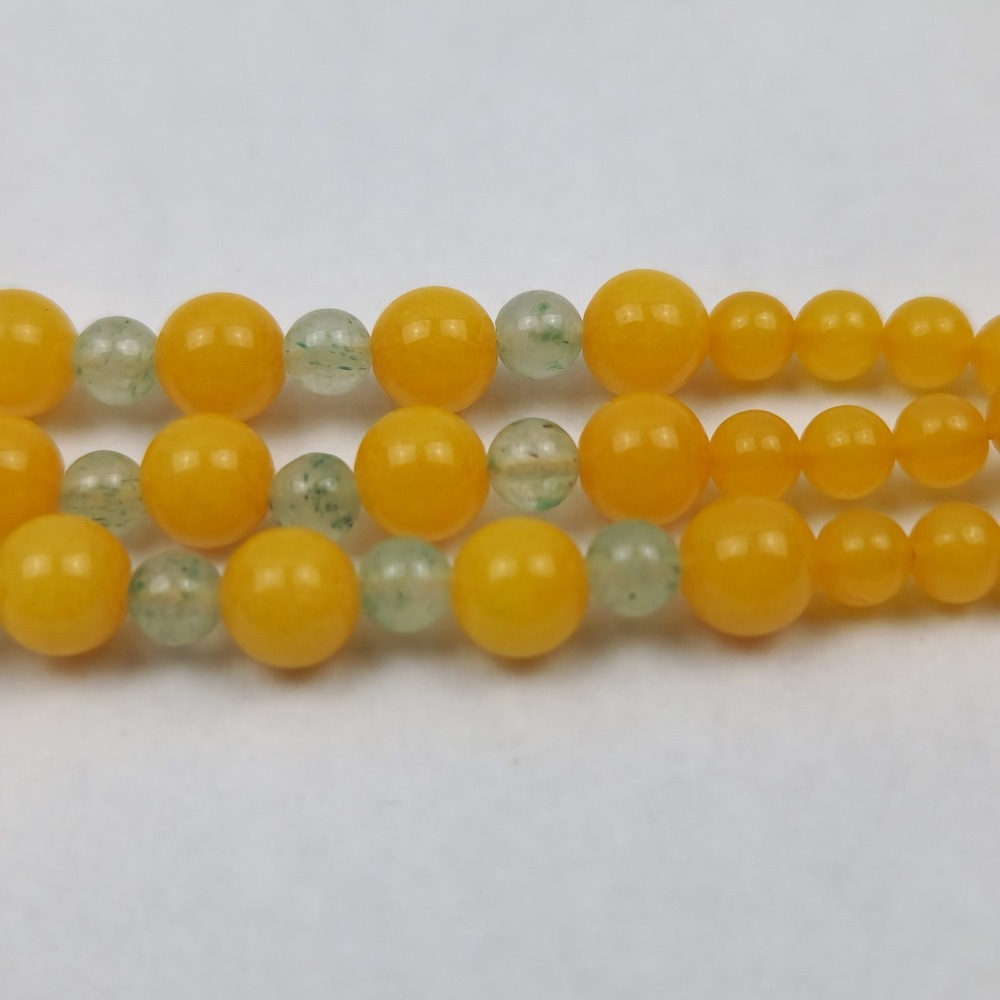 Vintage Graduated Yellow Stone Look 5 Strand Necklace Green Accent Beads - Picture 8 of 13